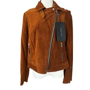 Andrew Marc‎ Genuine Suede Leather Moto Bomber Jacket Brown Size Medium NWT